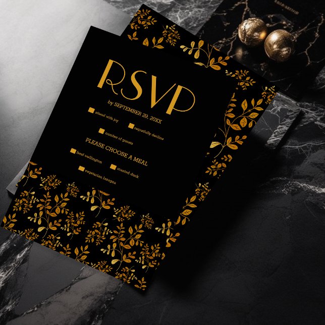 Cartão RSVP Casamento de Lua de Nuvens Douradas Místicas Místi (Criador carregado)