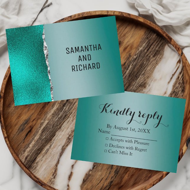 Cartão RSVP Casamento De Lúpulo De Lúpulo Teal Turquoise Silve (Criador carregado)
