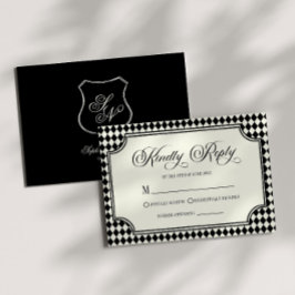 Cartão RSVP Casamento de Luxo Antigo Preto Marfim Vintage