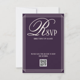 Cartão RSVP Casamento de Luxo Bege Roxo