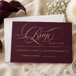 Cartão RSVP Casamento de Luxo Borgonha