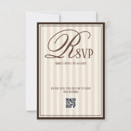 Cartão RSVP Casamento de Luxo com Listras Bege e Marfim