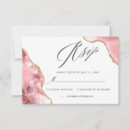 Cartão RSVP Casamento de Luxo com Script Negro Glitter Dourado