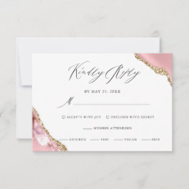 Cartão RSVP Casamento de Luxo com Script Negro Glitter Dourado