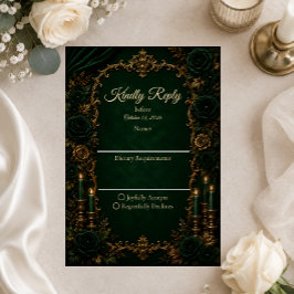 Cartão RSVP Casamento de Luxo de Outono Esmeralda Encantada