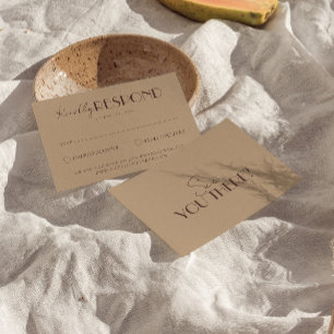 Cartão RSVP Casamento de Luxo em Bege Quente e Sofisticado