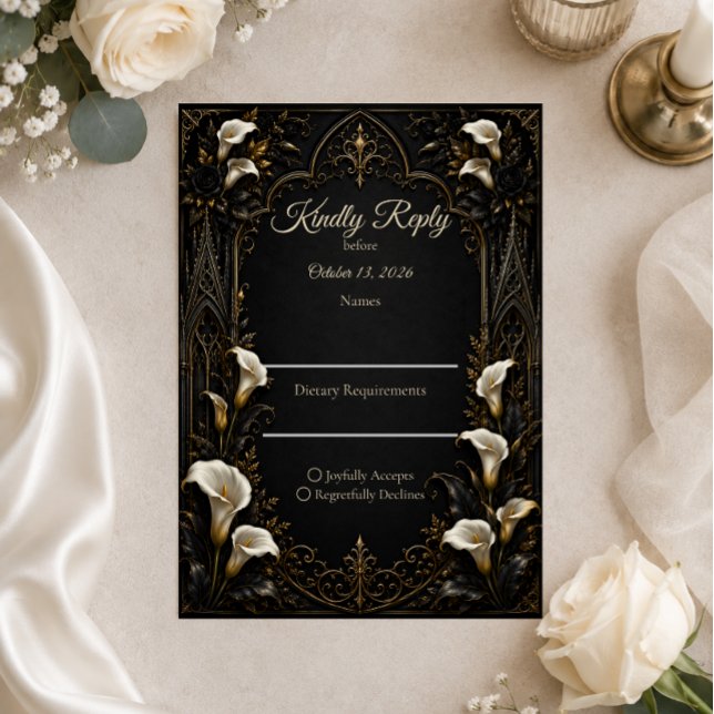 Cartão RSVP Casamento de Luxo Gótico (Criador carregado)