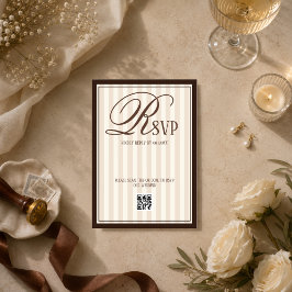 Cartão RSVP Casamento de Luxo Listrado Bege Marfim