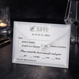 Cartão RSVP Casamento de Luxo Simples em Preto e Branco com Ac