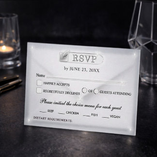 Cartão RSVP Casamento de Luxo Simples em Preto e Branco com Ac