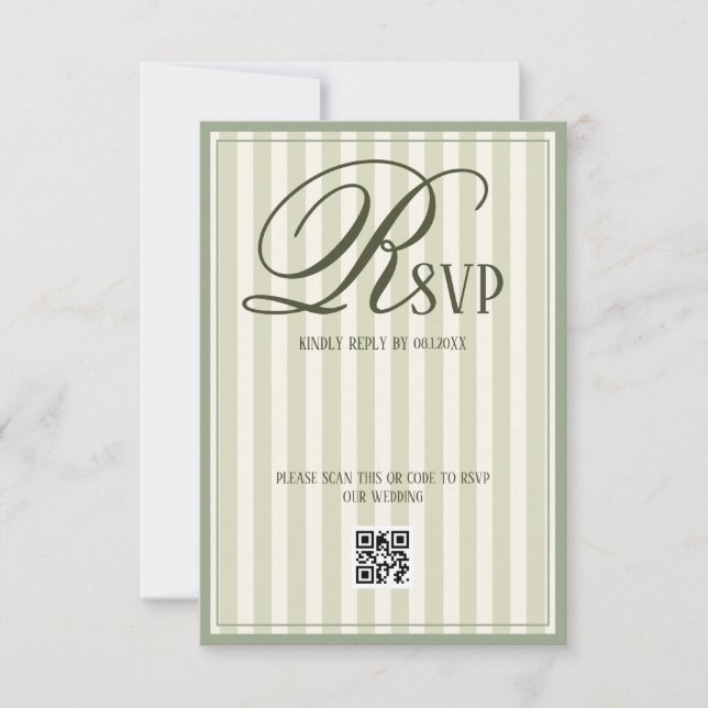 Cartão RSVP Casamento de Luxo Verde Sálvia com Listras de Marf (Frente)