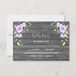 Cartão RSVP Casamento de madeira com flores de Lavanda únicas