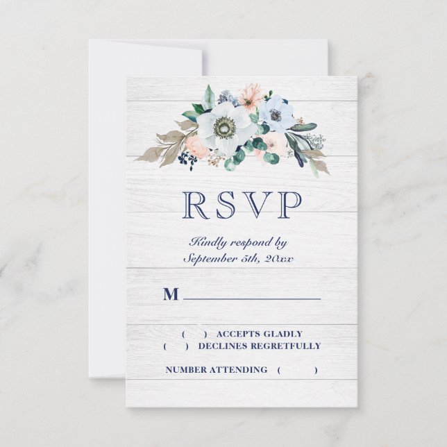 Cartão RSVP Casamento de Madeira com Hydrangea Floral Hydrange (Frente)