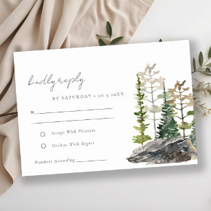 Cartão RSVP Casamento de Madeira com pinheiro de montanha rust