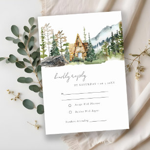 Cartão RSVP Casamento de Madeira com pinheiro de montanha rust