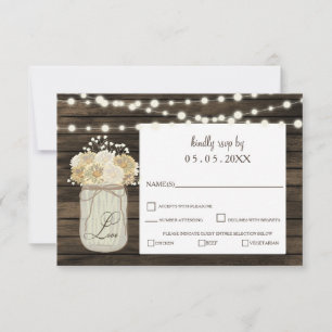 Cartão RSVP Casamento de Madeira Mason Jar Daisy Barn