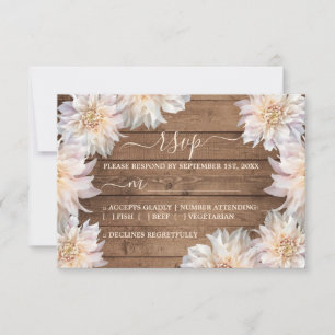 Cartão RSVP Casamento de Madeira Rústica com Flor Rosa Dahlia