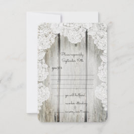 Cartão RSVP Casamento de Madeira Rústica Country Faux Lace Bar