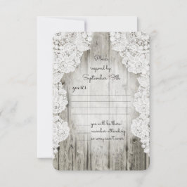 Cartão RSVP Casamento de Madeira Rústica Country Faux Lace Bar