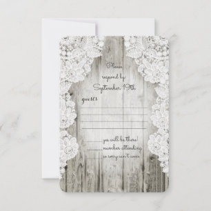 Cartão RSVP Casamento de Madeira Rústica Country Faux Lace Bar