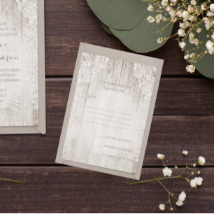 Cartão RSVP Casamento de Madeira Rústica Country Faux Lace Bar