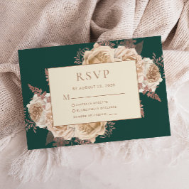 Cartão RSVP Casamento de marfim Dourado com Rosa de Teal Flora