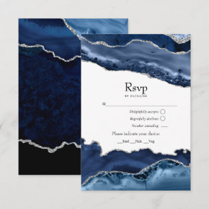 Cartão RSVP Casamento de marinho e Prata Agate