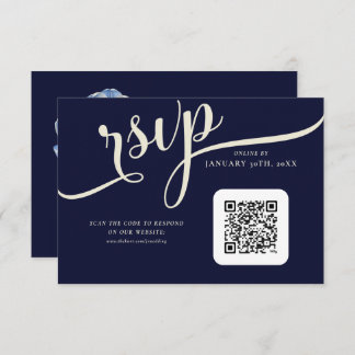 Cartão RSVP Casamento de Marinho Elegante Azul e Creme Tulip