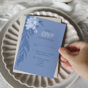 Cartão RSVP Casamento de Marinhos Azuis com Derramamento Flora
