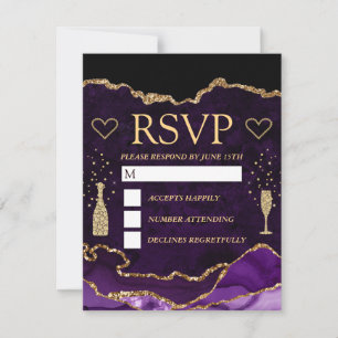 Cartão RSVP Casamento de Mármore de Ágata com Brilho Falso Rox