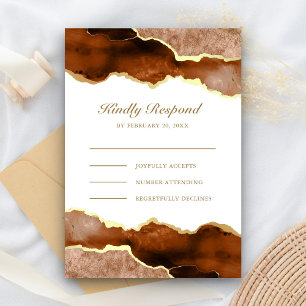 Cartão RSVP Casamento de Mármore de Ágata Terracota Dourado La