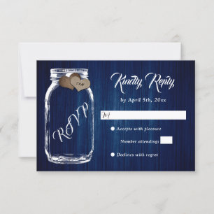 Cartão RSVP Casamento de Mason Jar, Madeira marinho Blue Rusti