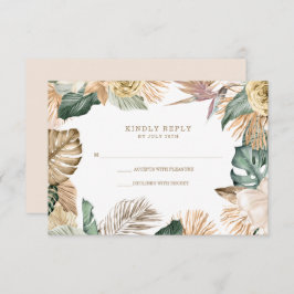 Cartão RSVP Casamento de Mauve Dourado Tropical Botânica