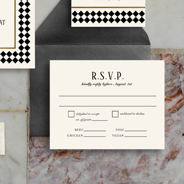 Cartão RSVP Casamento de Minimalismo Preto e Caloroso (Criador carregado)