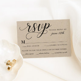 Cartão RSVP Casamento de Modern Kraft e Script Negro