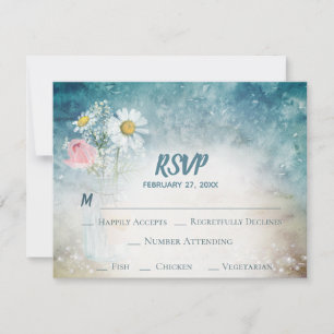 Cartão RSVP *~* Casamento de Mola Fluvial Floral de Mason Jar