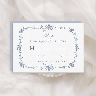 Cartão RSVP Casamento de Moldura Azul Vitoriano Clássica
