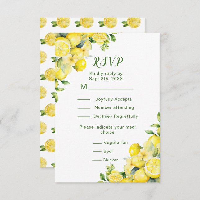 Cartão RSVP Casamento de Moldura de Lemon Greenery (Frente/Verso)