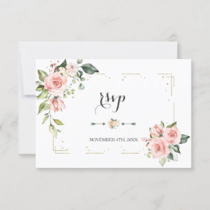 Cartão RSVP Casamento de Moldura Dourada Floral com Blush