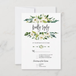 Cartão RSVP Casamento de Moldura Floral Branca de Watercolor
