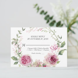 Cartão RSVP Casamento de Moldura Floral Cor-de-Água Rosa