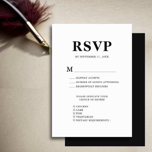 Cartão RSVP Casamento de Monograma Branca e Negra (Criador carregado)