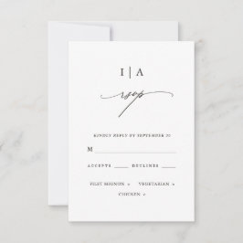 Cartão RSVP Casamento de Monograma Branco e Preto Clássico Rsv