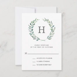 Cartão RSVP Casamento de Monograma da Wreath de Mola Verde Rús
