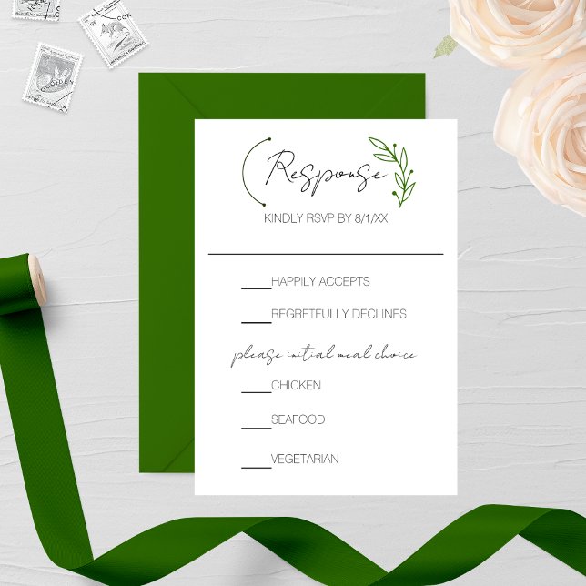 Cartão RSVP Casamento de Monograma de Folha Chic Moderna (Criador carregado)