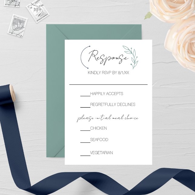 Cartão RSVP Casamento de Monograma de Folha Chic Moderna (Criador carregado)