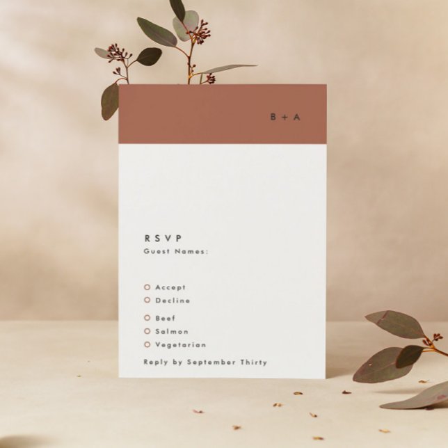 Cartão RSVP Casamento de Monograma de Greve de Terracotta Negr (Criador carregado)