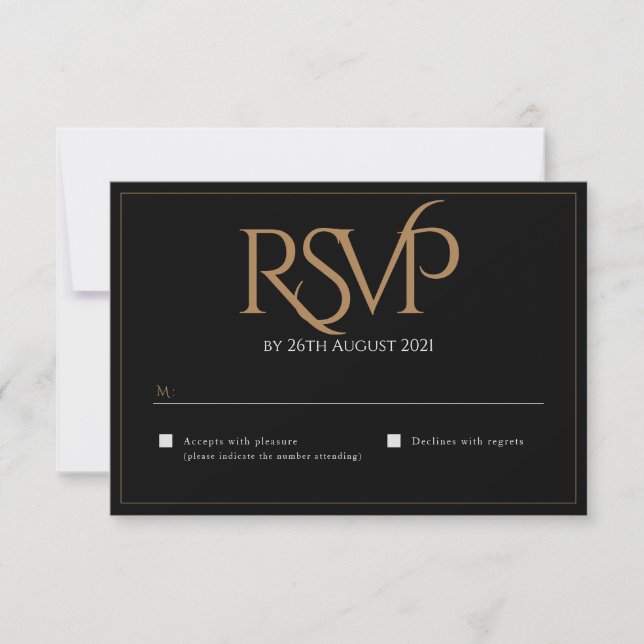 Cartão RSVP Casamento de Monograma de Script Moderno Dourado N (Frente)