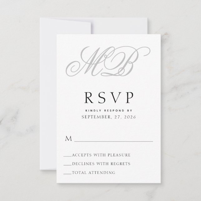 Cartão RSVP Casamento de Monograma Elegante (Frente)