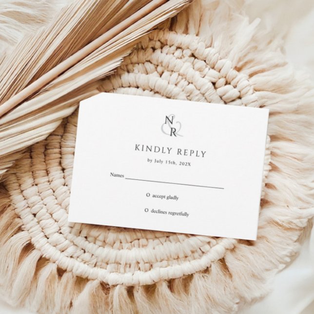 Cartão RSVP Casamento de Monograma Elegante Moderno Negro e Br (Criador carregado)